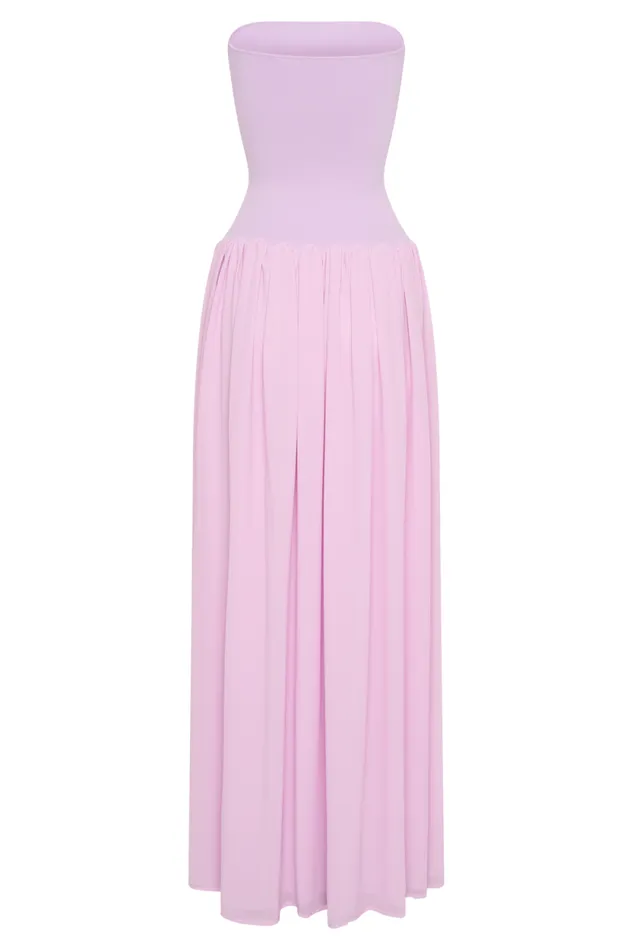 Women Meshki Dresses Lyanna Knit And Chiffon Strapless Maxi Dress 8211 Lilac