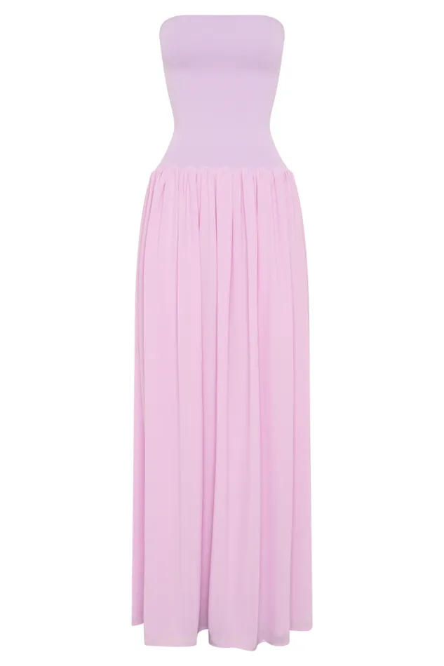 Women Meshki Dresses Lyanna Knit And Chiffon Strapless Maxi Dress 8211 Lilac