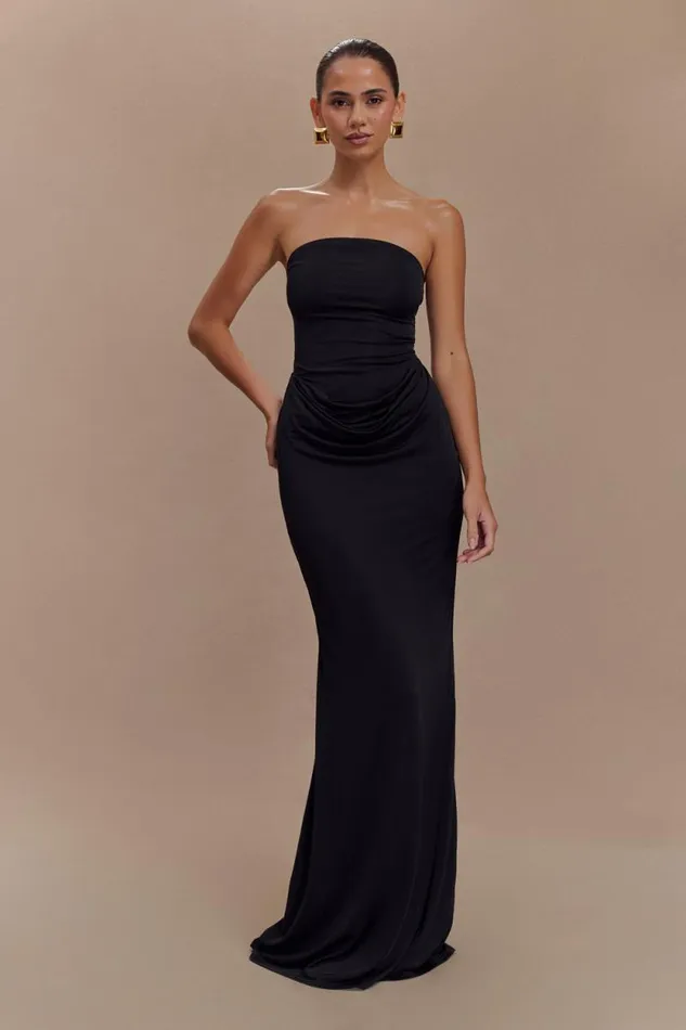 Women Meshki Dresses Madison Strapless Slinky Maxi Dress 8211 Black
