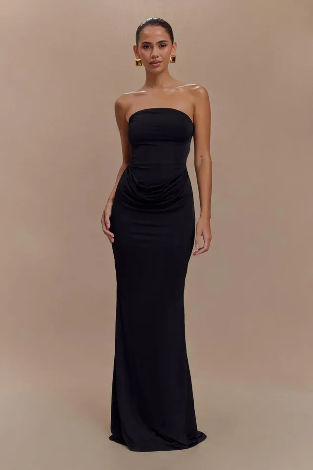 Women Meshki Dresses Madison Strapless Slinky Maxi Dress 8211 Black