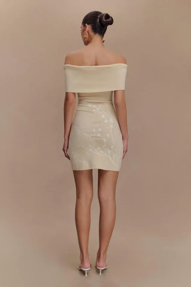Women Meshki Dresses Mallory Off Shoulder Embroidered Knit Mini Dress 8211 Cream And Ivory