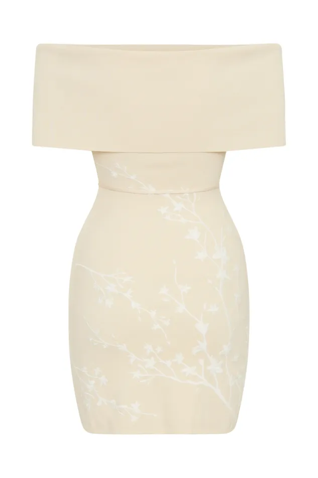 Women Meshki Dresses Mallory Off Shoulder Embroidered Knit Mini Dress 8211 Cream And Ivory