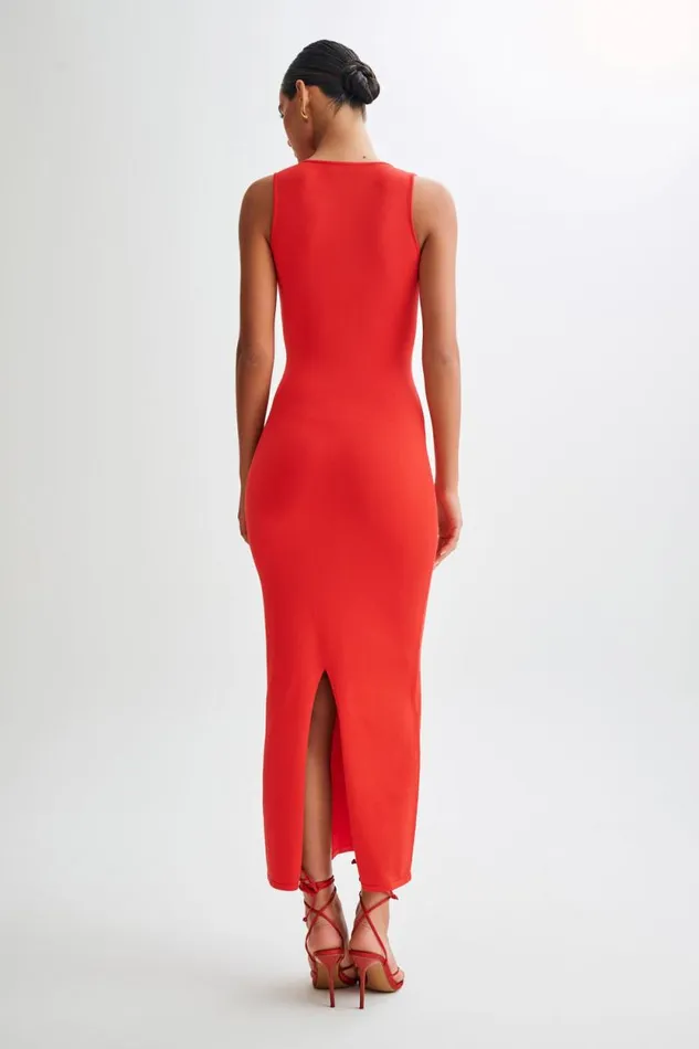 Women Meshki Dresses Marina Sleeveless Buttoned Knit Midi Dress 8211 Pomegranate