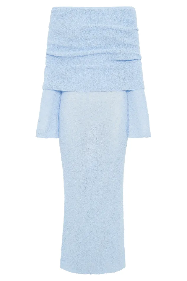 Women Meshki Dresses Marisol Off Shoulder Boucle Maxi Dress 8211 Light Blue