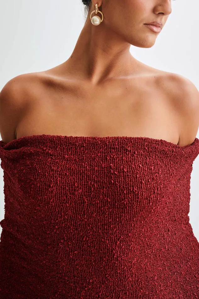 Women Meshki Dresses Marisol Off Shoulder Boucle Maxi Dress 8211 Plum