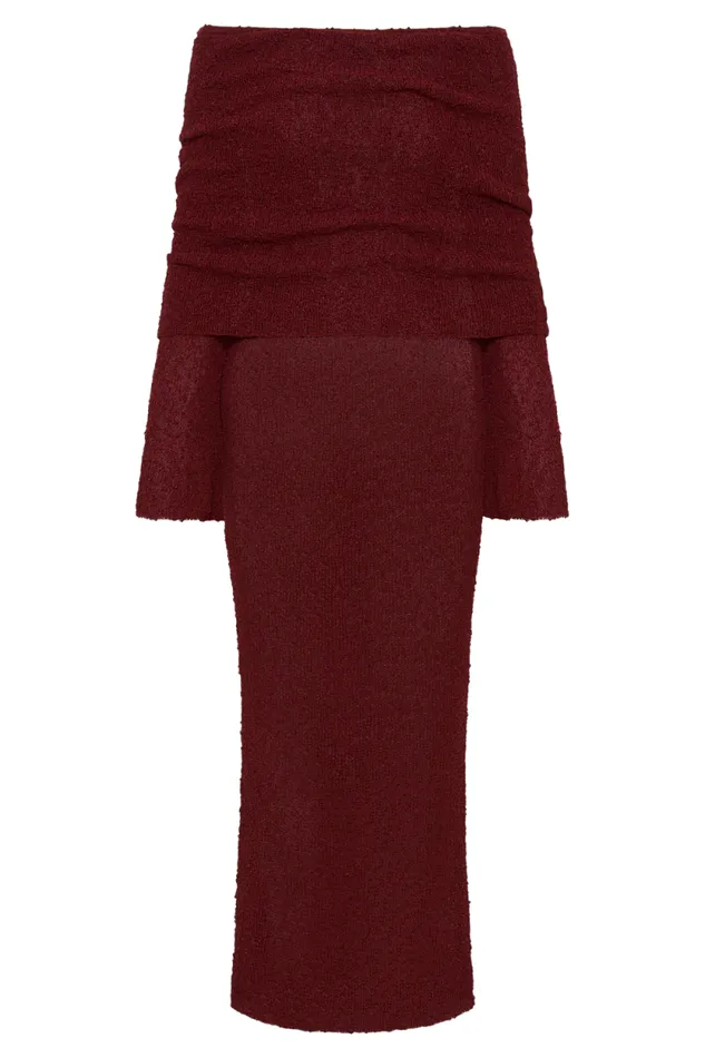 Women Meshki Dresses Marisol Off Shoulder Boucle Maxi Dress 8211 Plum