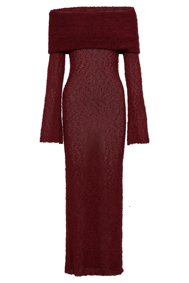 Women Meshki Dresses Marisol Off Shoulder Boucle Maxi Dress 8211 Plum