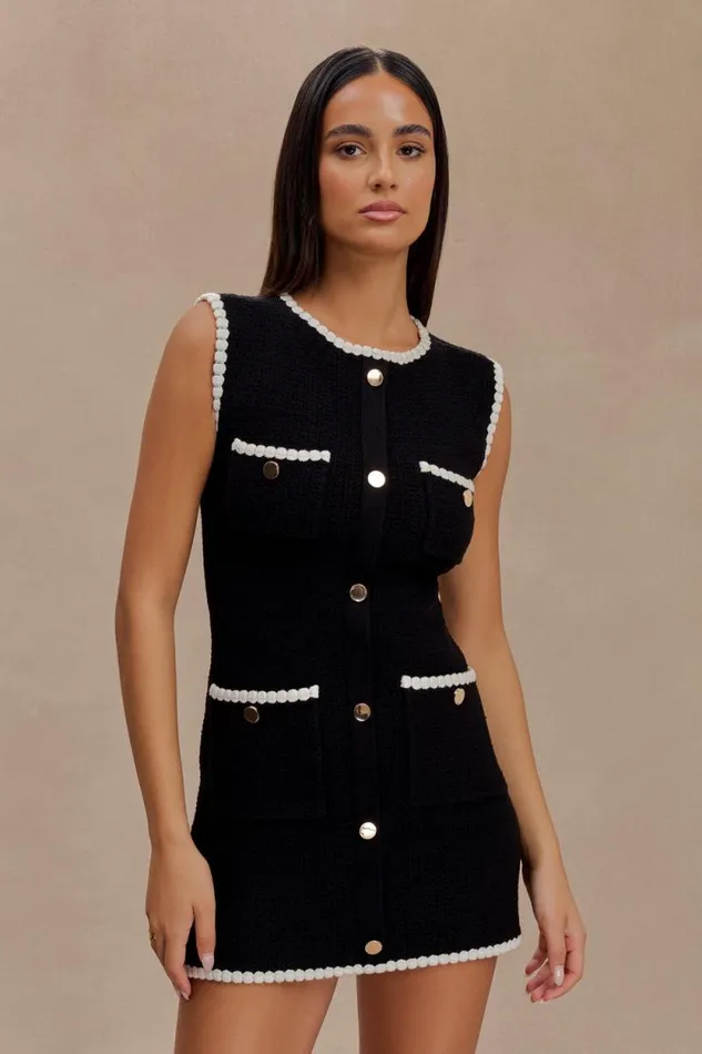 Women Meshki Dresses Mia Contrast Knit Mini Dress 8211 BlackWhite