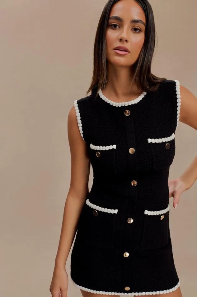 Women Meshki Dresses Mia Contrast Knit Mini Dress 8211 BlackWhite