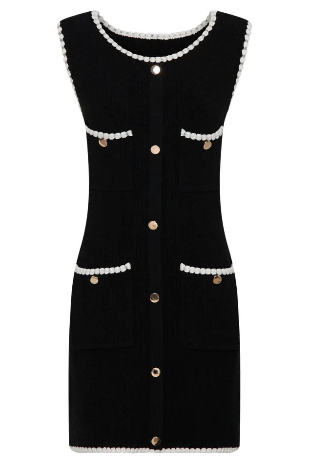 Women Meshki Dresses Mia Contrast Knit Mini Dress 8211 BlackWhite