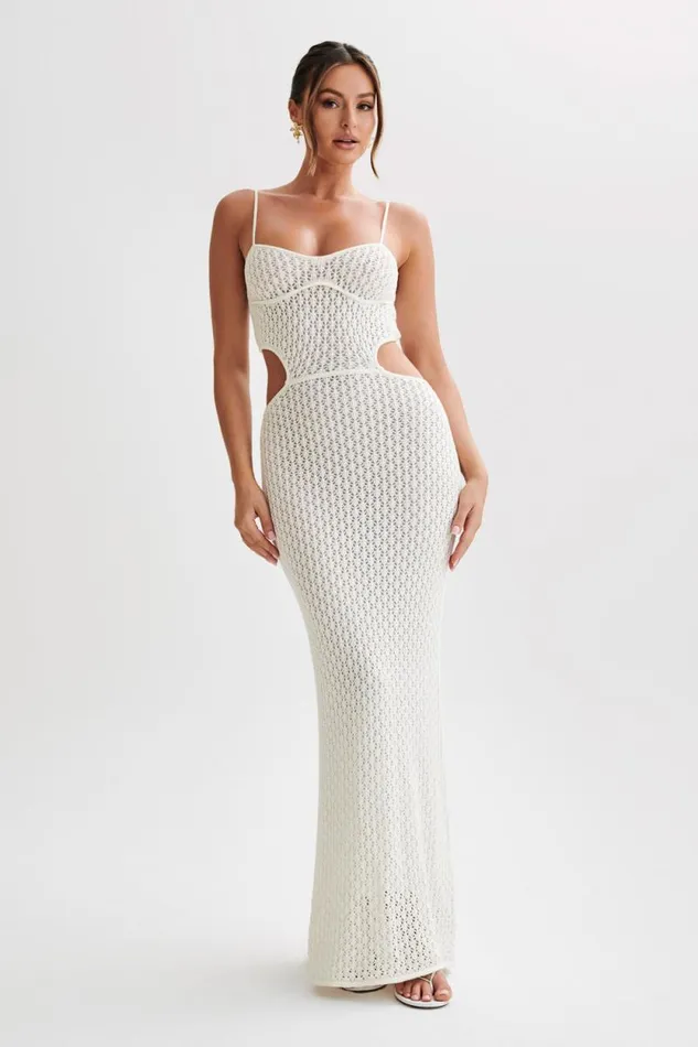 Women Meshki Dresses Nerida Knit Cut Out Maxi Dress 8211 Ivory