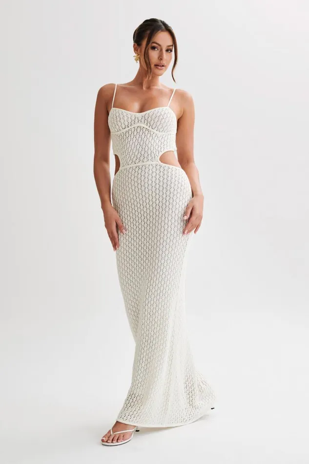 Women Meshki Dresses Nerida Knit Cut Out Maxi Dress 8211 Ivory