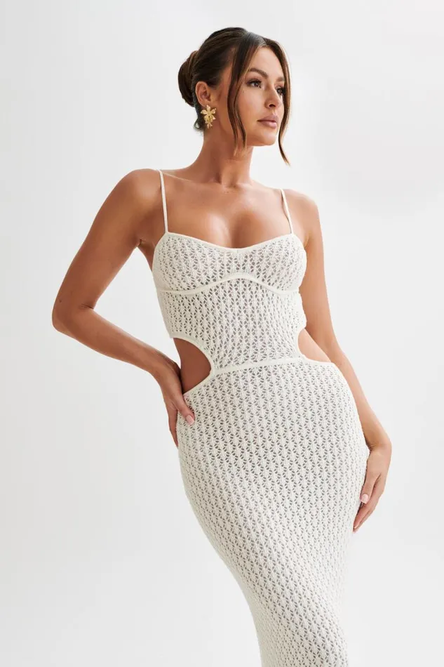 Women Meshki Dresses Nerida Knit Cut Out Maxi Dress 8211 Ivory