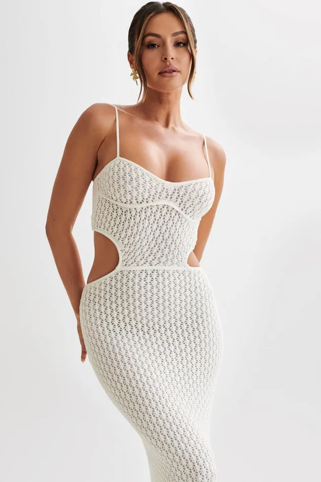 Women Meshki Dresses Nerida Knit Cut Out Maxi Dress 8211 Ivory