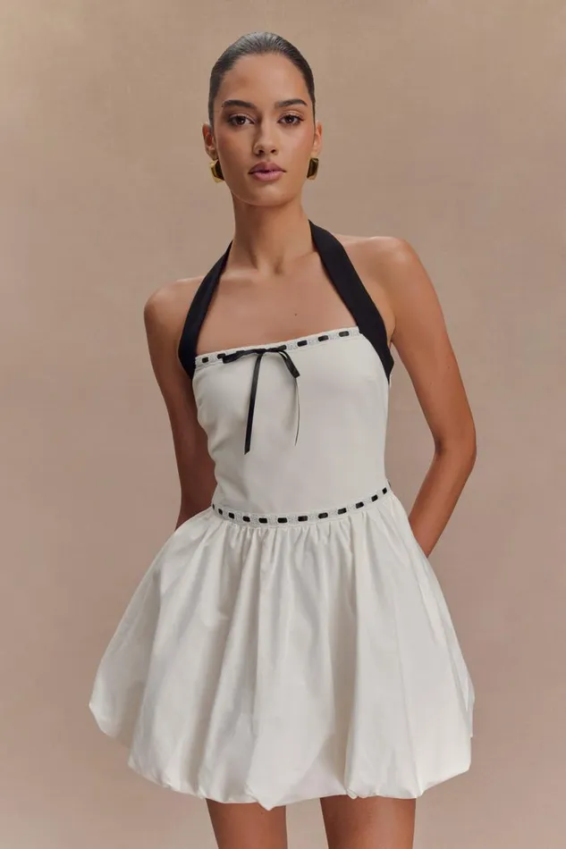 Women Meshki Dresses Queenie Halter Bubble Mini Dress 8211 BlackWhite