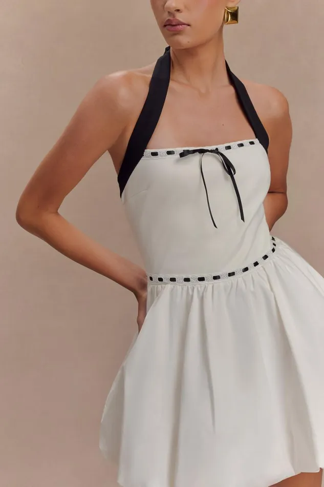 Women Meshki Dresses Queenie Halter Bubble Mini Dress 8211 BlackWhite