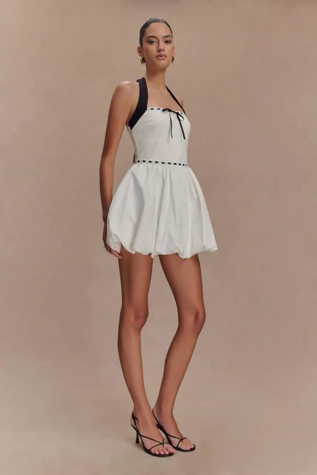 Women Meshki Dresses Queenie Halter Bubble Mini Dress 8211 BlackWhite