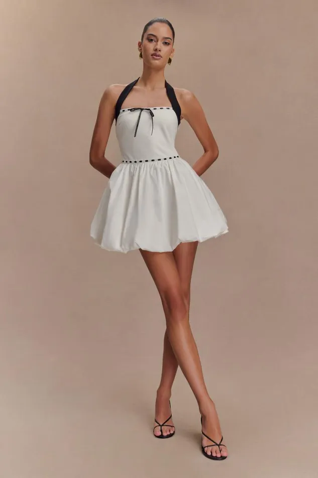 Women Meshki Dresses Queenie Halter Bubble Mini Dress 8211 BlackWhite
