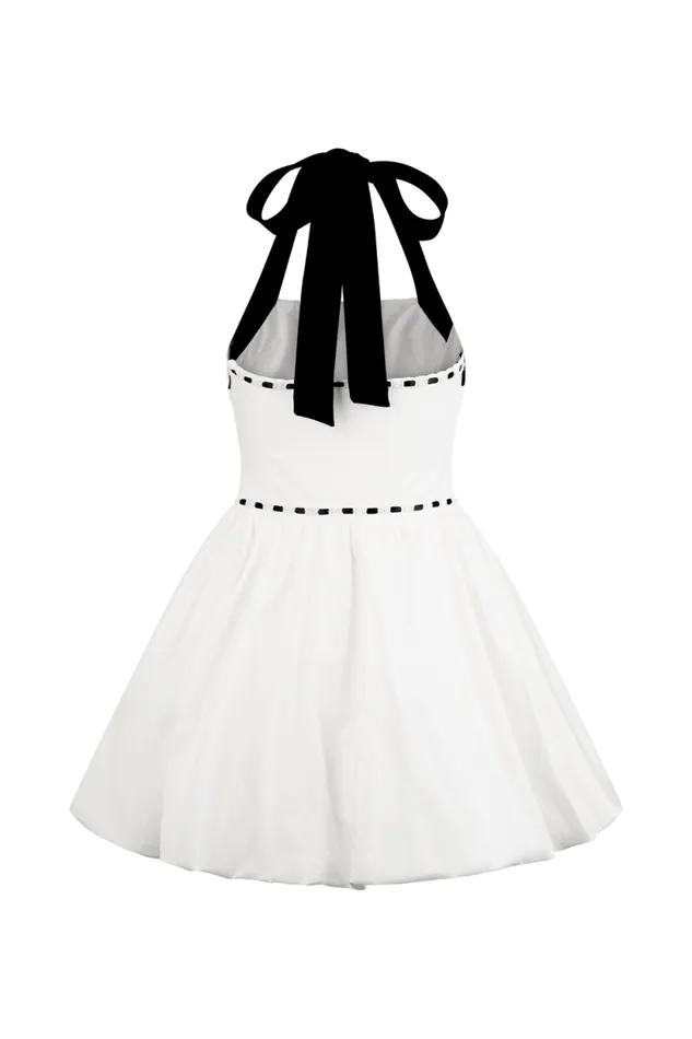Women Meshki Dresses Queenie Halter Bubble Mini Dress 8211 BlackWhite