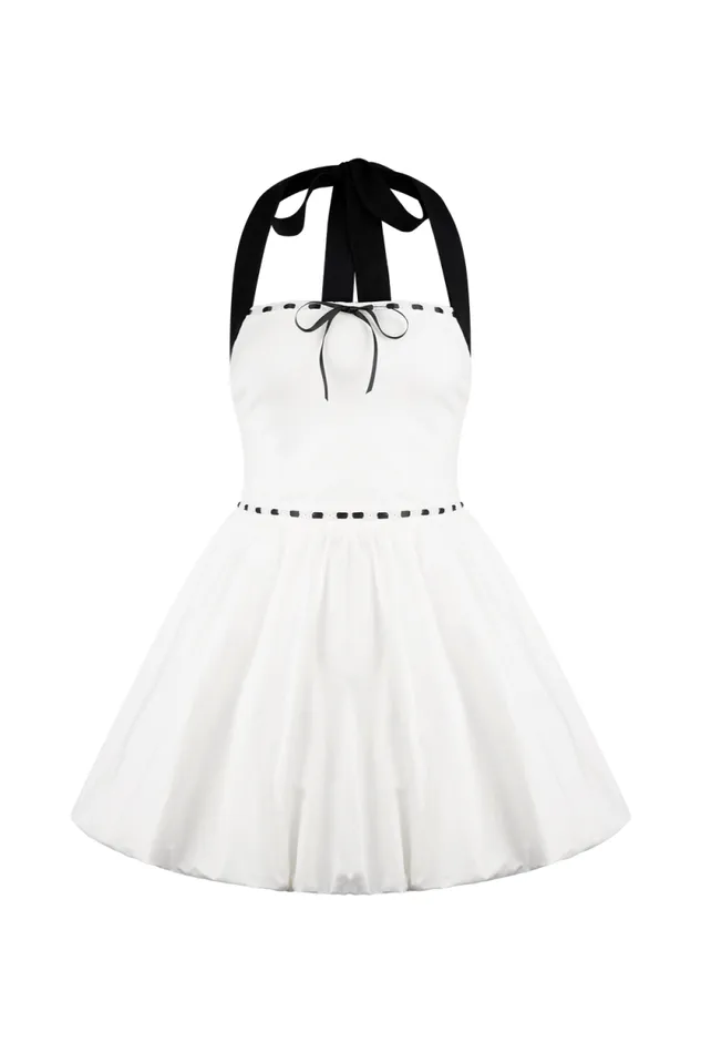 Women Meshki Dresses Queenie Halter Bubble Mini Dress 8211 BlackWhite