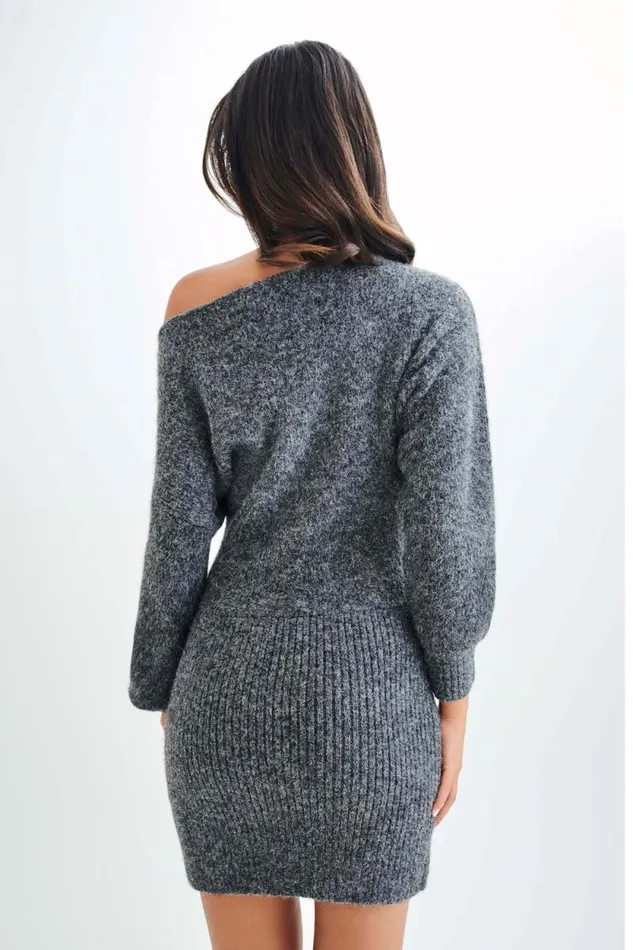 Women Meshki Dresses Rafferty Boat Neck Knit Mini Dress 8211 Charcoal Marle