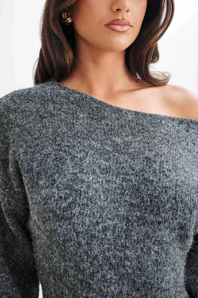 Women Meshki Dresses Rafferty Boat Neck Knit Mini Dress 8211 Charcoal Marle