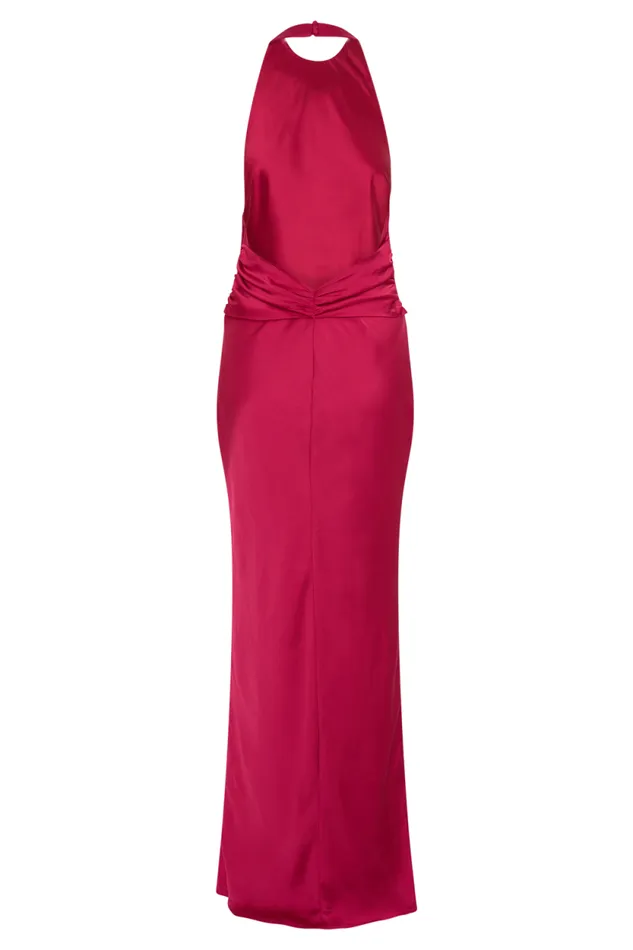 Women Meshki Dresses Rinna Satin Halter Maxi Dress 8211 Pink Cherry
