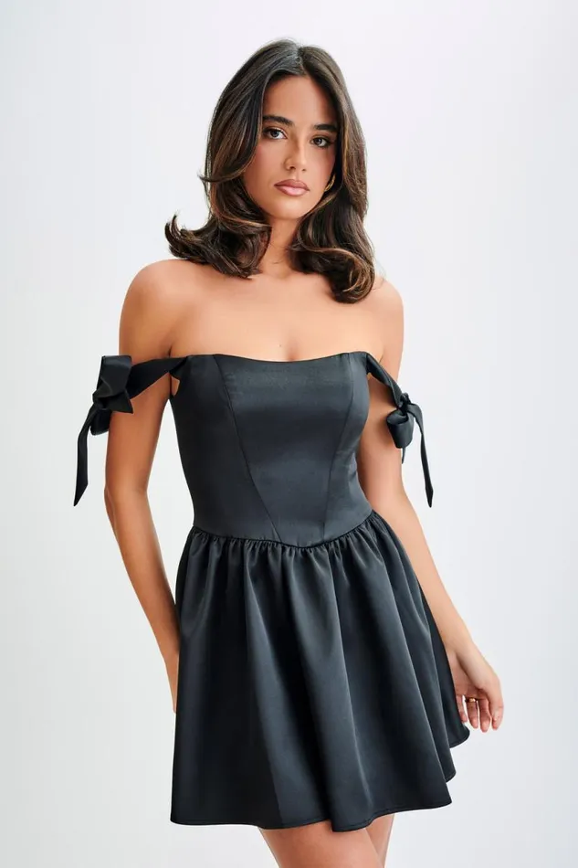 Women Meshki Dresses Rita Satin Mini Dress With Bow Sleeves 8211 Black