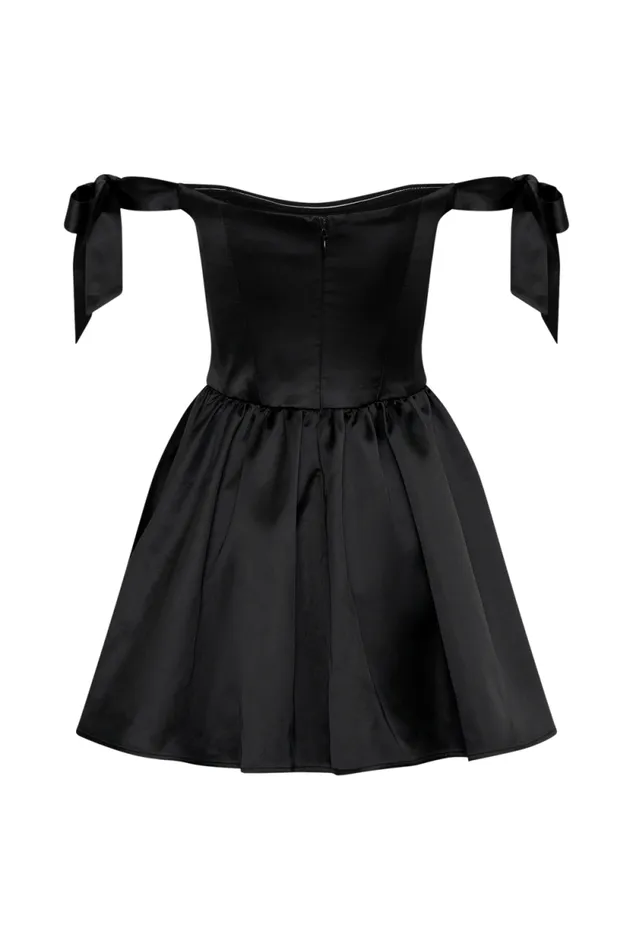 Women Meshki Dresses Rita Satin Mini Dress With Bow Sleeves 8211 Black