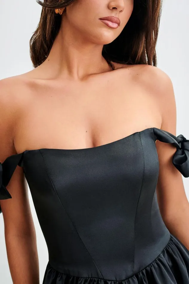 Women Meshki Dresses Rita Satin Mini Dress With Bow Sleeves 8211 Black