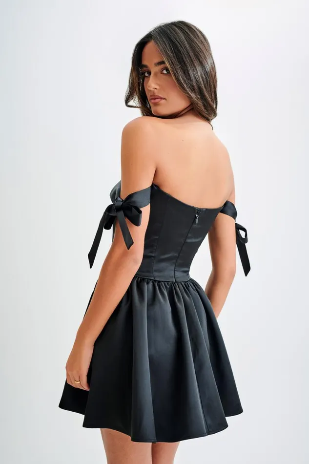Women Meshki Dresses Rita Satin Mini Dress With Bow Sleeves 8211 Black