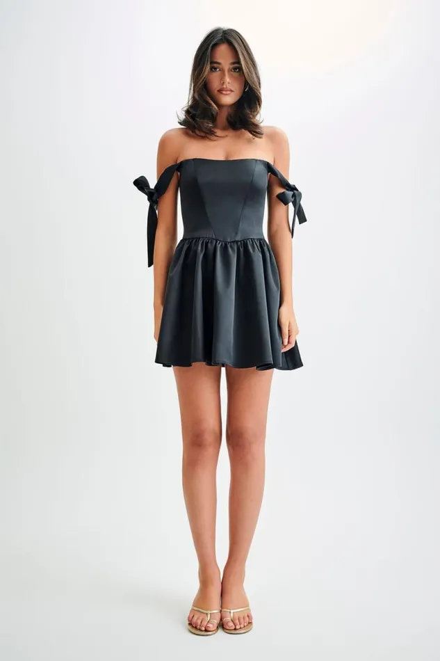 Women Meshki Dresses Rita Satin Mini Dress With Bow Sleeves 8211 Black