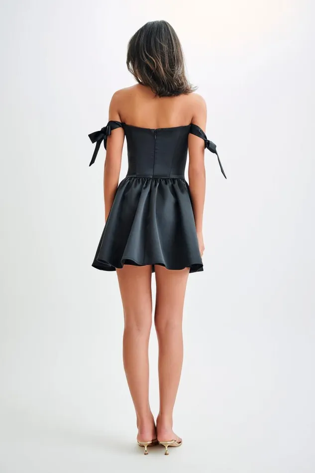 Women Meshki Dresses Rita Satin Mini Dress With Bow Sleeves 8211 Black