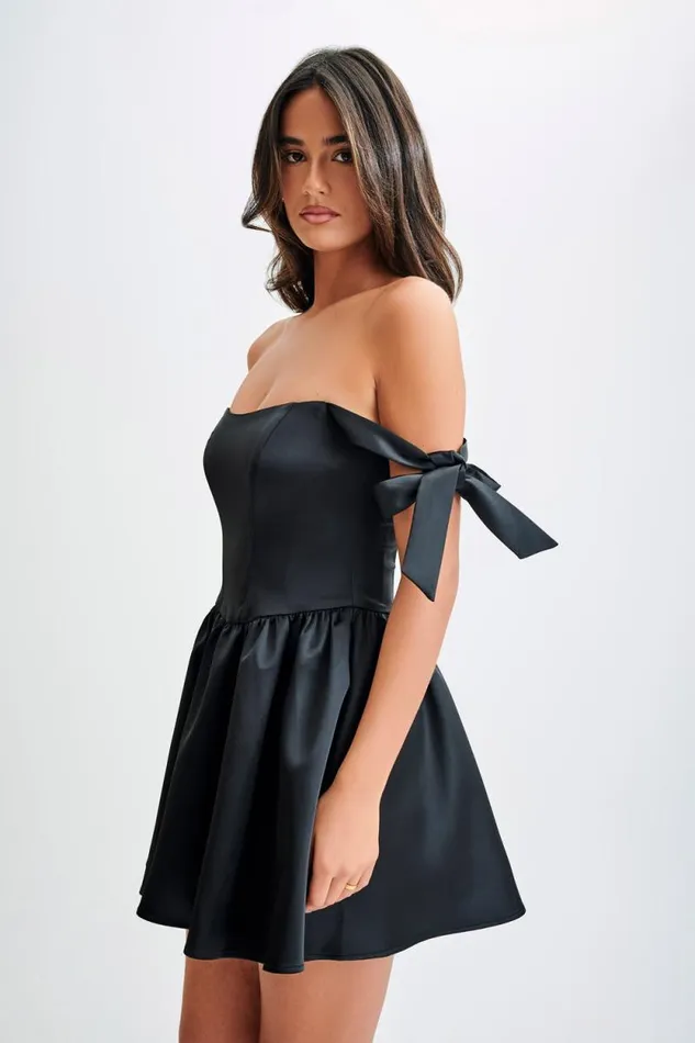 Women Meshki Dresses Rita Satin Mini Dress With Bow Sleeves 8211 Black