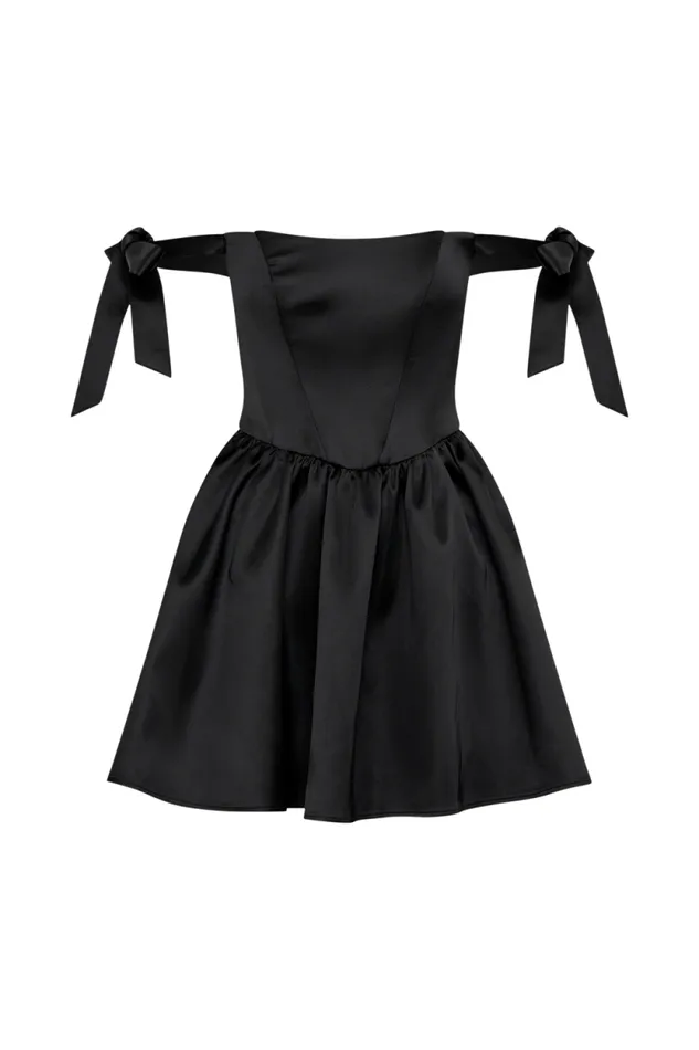 Women Meshki Dresses Rita Satin Mini Dress With Bow Sleeves 8211 Black