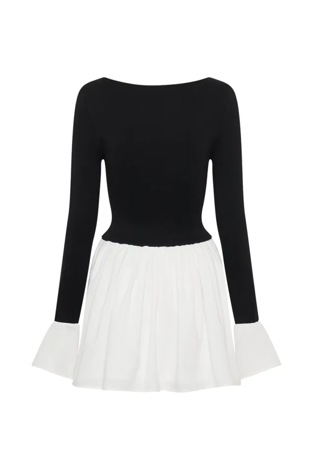 Women Meshki Dresses Sansa Knit And Linen Mini Dress 8211 Black and White