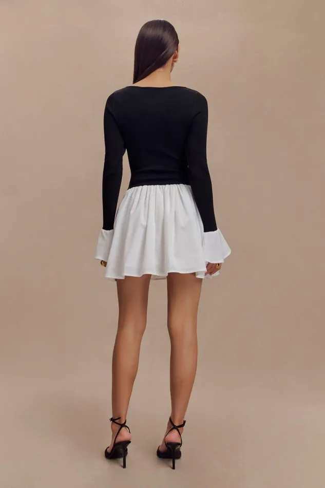 Women Meshki Dresses Sansa Knit And Linen Mini Dress 8211 Black and White