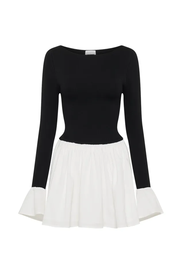 Women Meshki Dresses Sansa Knit And Linen Mini Dress 8211 Black and White