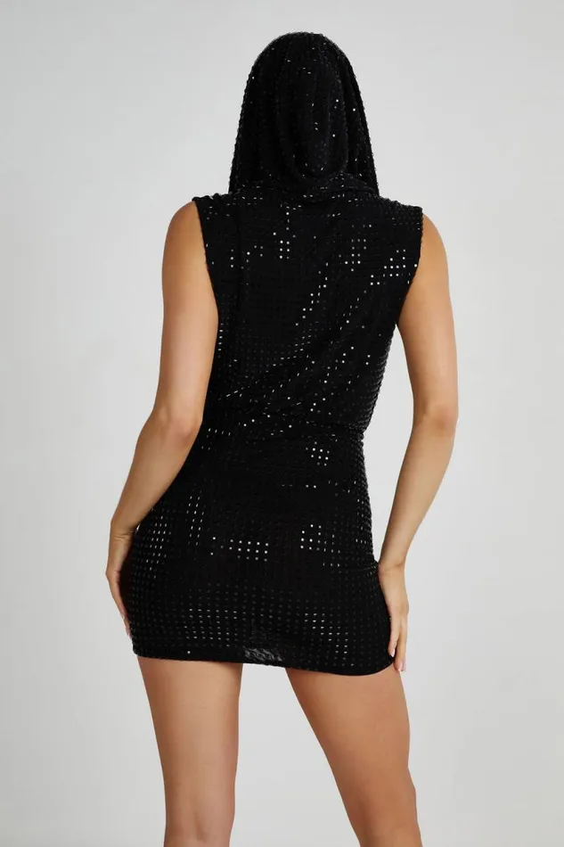 Women Meshki Dresses Seona Square Diamante Mini Dress 8211 Black
