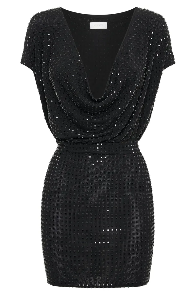 Women Meshki Dresses Seona Square Diamante Mini Dress 8211 Black