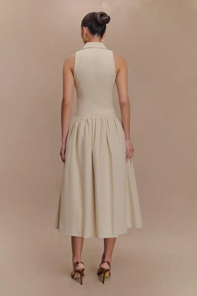 Women Meshki Dresses Valery Linen Midi Collar Dress 8211 Natural
