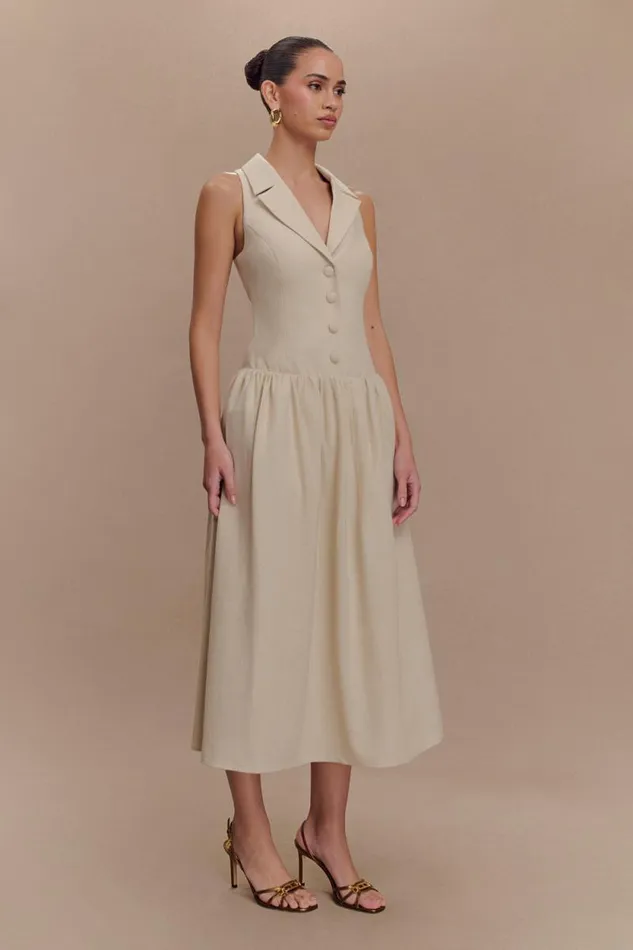 Women Meshki Dresses Valery Linen Midi Collar Dress 8211 Natural