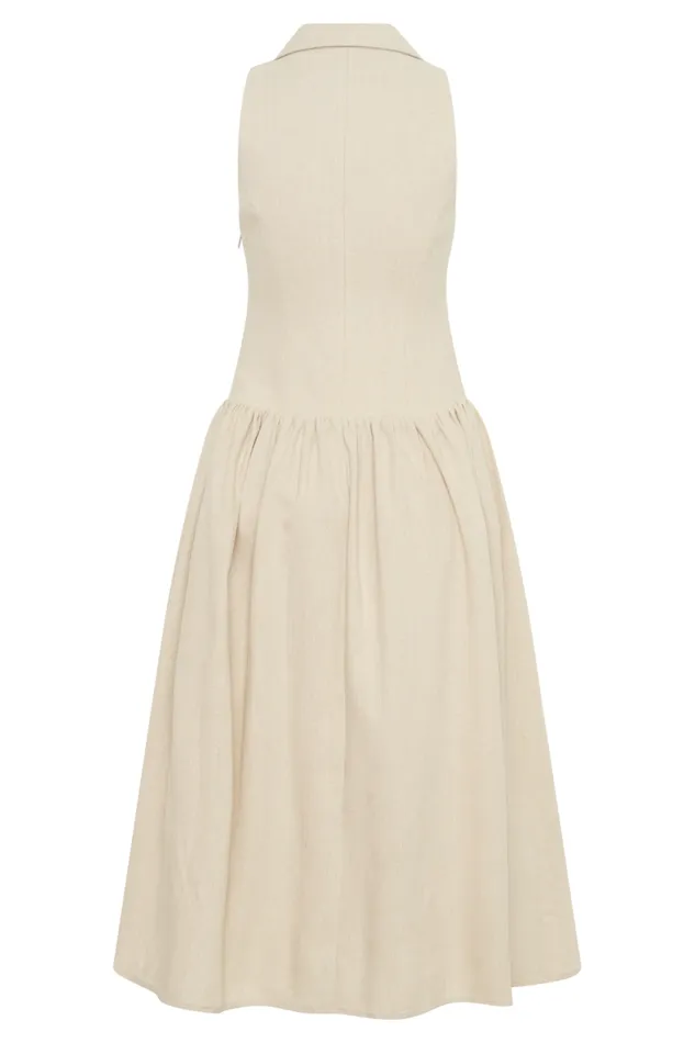 Women Meshki Dresses Valery Linen Midi Collar Dress 8211 Natural