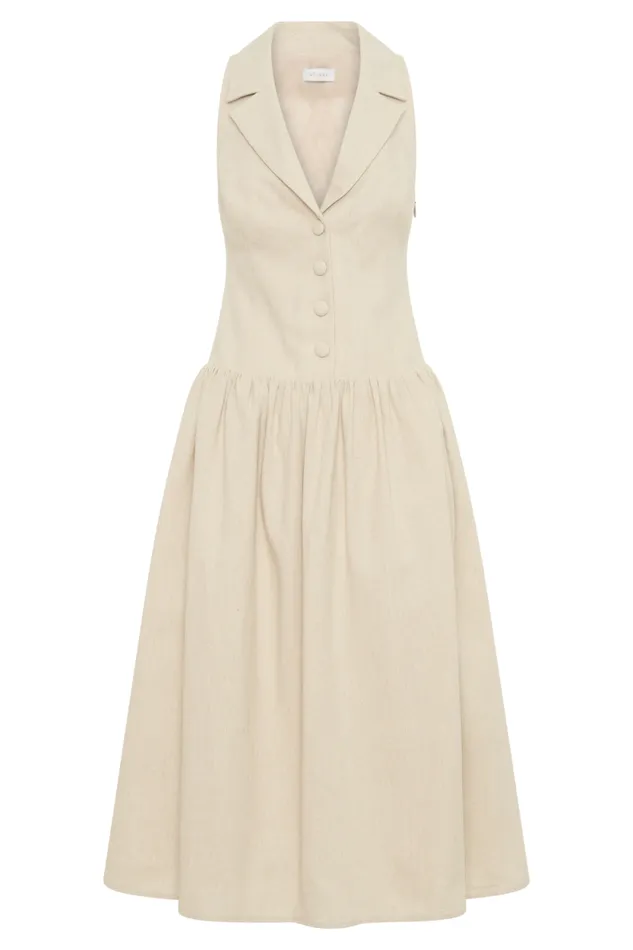 Women Meshki Dresses Valery Linen Midi Collar Dress 8211 Natural