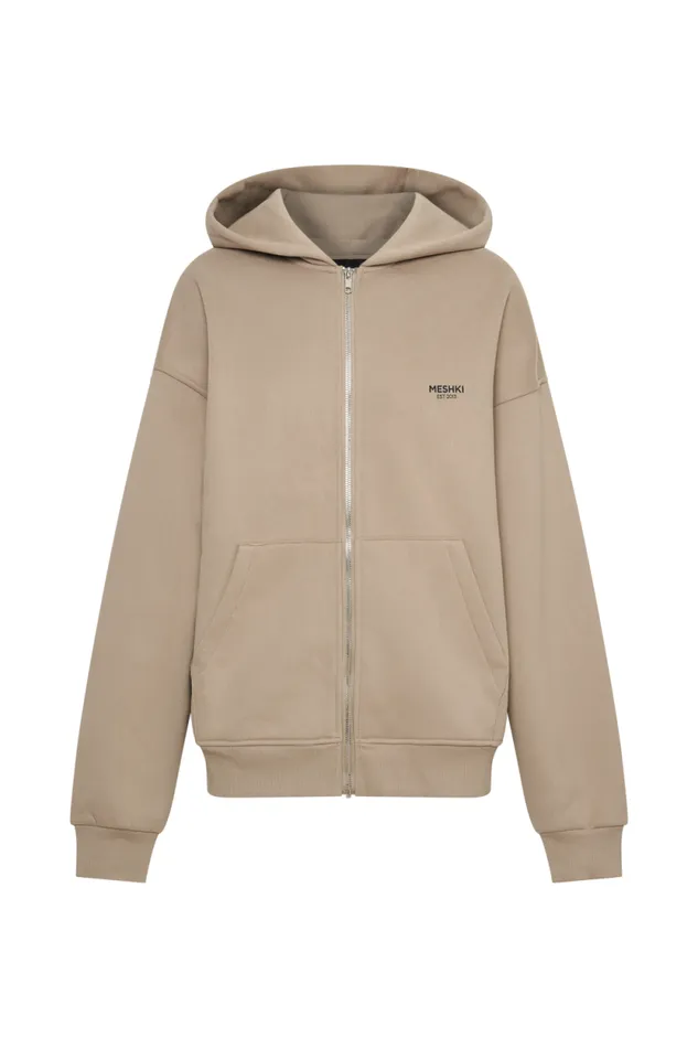 Women Meshki Outerwear Corrie Unisex Zip Through Hoodie 8211 Cement