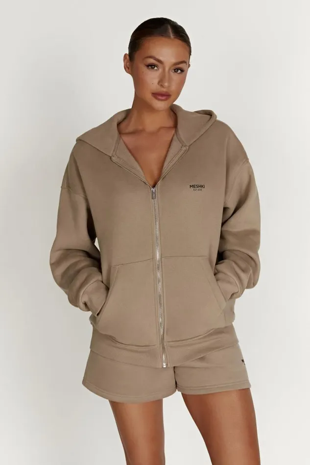 Women Meshki Outerwear Corrie Unisex Zip Through Hoodie 8211 Cement