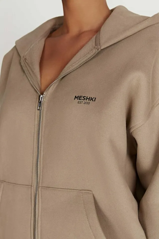 Women Meshki Outerwear Corrie Unisex Zip Through Hoodie 8211 Cement