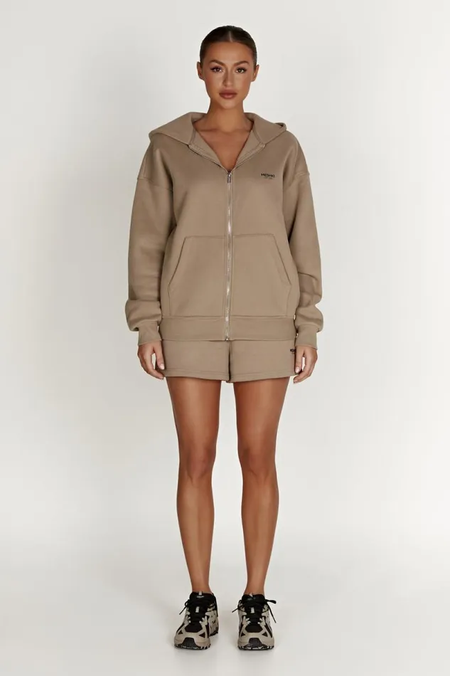 Women Meshki Outerwear Corrie Unisex Zip Through Hoodie 8211 Cement