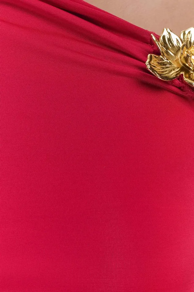 Women Meshki Tops Ainsley Asymmetrical Long Sleeve Top With Floral Hardware 8211 Fuchsia Pink