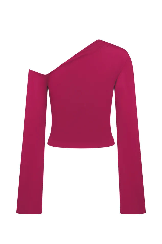 Women Meshki Tops Ainsley Asymmetrical Long Sleeve Top With Floral Hardware 8211 Fuchsia Pink